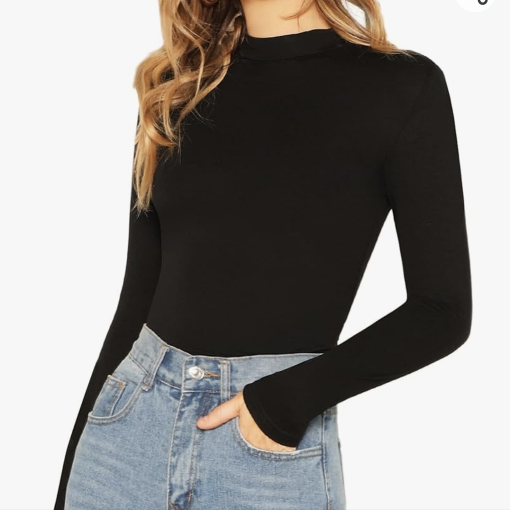 Verdusa Women's Basic Mock Neck Slim Fitted Long Sleeve Pullovers Tee Tops Small
